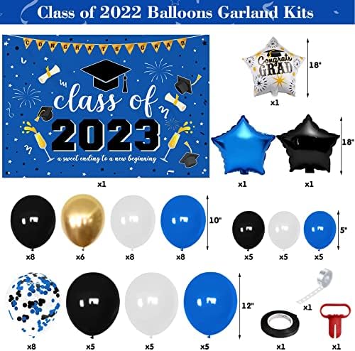Plava klasa 2023. baner za pozadinu diplomiranja i baloni Garland dekoracija Kit slatki završetak novog početka Kraljevske mornarice boje čestitke grad Party Center fotografije ideje za pozadinu Set od 74
