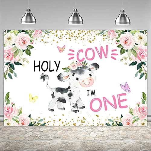 Ticuenicoa 6×4ft Holy Cow Ja sam jedan pozadina djevojke 1. rođendan krava Pink Floral prvi rođendan Party Banner dekoracije fotografija pozadina Photo rekviziti