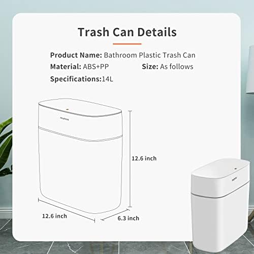 Joybos smeće može sa poklopcem za kupatilo, malu kantu za smeće sa poklopcem tipom pritiska, slim uski 14L otpad, odijelo za spavaću