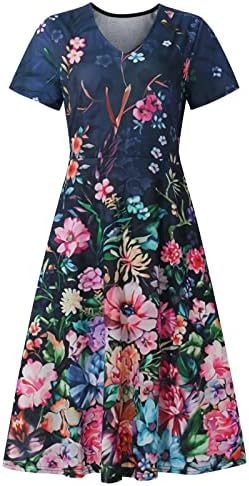 Plus veličine Ženska haljina kratkih rukava cvjetna casual v izrez Midi haljine dame dame flare swing a-line haljina za odmor