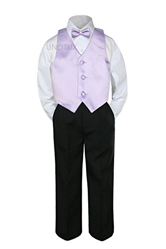 4pc Formalno dijete tinejdžer za dječak LILAC prsluk luk set crne hlače odijela S-7