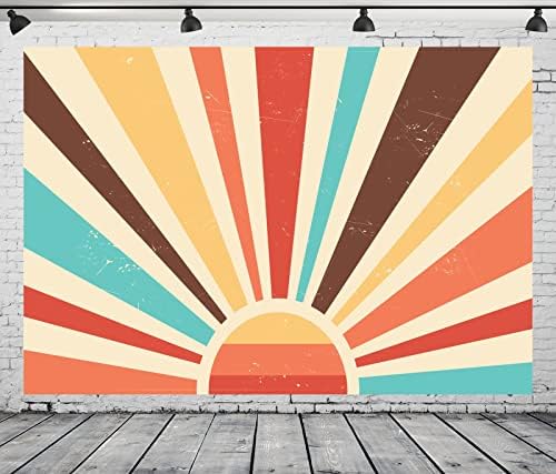 Loccor 12x10ft tkanina Vintage Sun Backdrop Retro šareno smeće pozadina 70s Rainbow Sunrise Sunset Boho Rođendanska zabava Banner