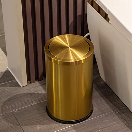 Mala zlatna kupaonica može, mesingana smeća može sa ljuljačkim poklopcem, 2.4gallon / 9L, četkica od nehrđajućeg čelika kante za smeće, metalik otpadnu košaru za kuhinju Spavaća soba