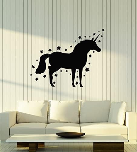 Vinilni zidni naljepnica jednorog Silhouette konjske zvijezde Dječje sobe Naljepnice Mural Veliki dekor Black