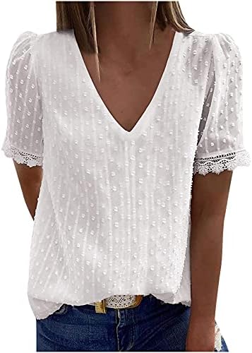 Vežite čvrste majice za žene Casual kratki rukav ljetni vrhovi V-izrez majica labavi kroj pulover Casual Dressy bluze