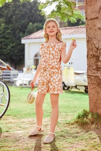 Hopeac djevojka 2 komad Outfit ljeto Boho Floral Flutter rukav Twist prednji vrh T-Shirt elastični struk šorc Set sa džepovima
