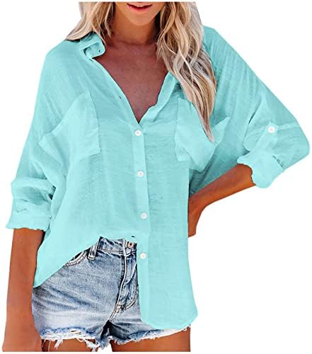 Bluze dugih kratkih rukava za dame Jesen Ljeto Plungiranje dekolte Basic Bluzes Majica Teen Girl Button CT