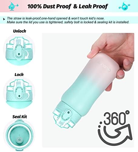 Dječja boca za vodu 12 oz izolirane boce sa slamkom i 10 naljepnica, boca od nehrđajućeg čelika, dvostruki zidni vakuum BPA Besplatni
