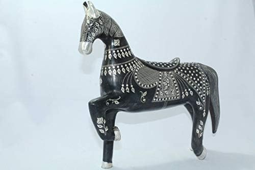 Rajasthan Gems indijski rukotvorinski čelični veliki konjski figura Srebrna žičana dekorativna poklon predmeta.