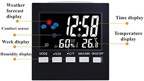 YEBDD COLOR LCD Digital Budil Sat Temperatura Vlaka Glasovna kontrola Odgoda Vrijeme Noćno svjetlo Vrijeme Zaslon LED sat