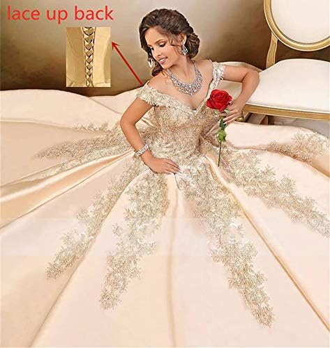 Snow Lotus Women's Off ramena Applique Quinceanera haljina satenske formalne haljine loptice