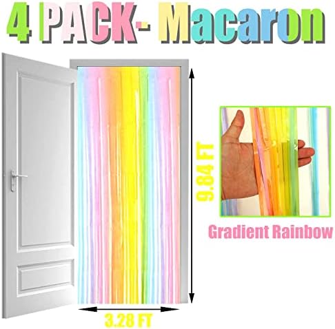 HalloweenDecorate 4 paketa Macaron Rainbow folija pozadina za zavjese s resama, 3.28 Ft x 9.84 Ft šarena folija s resama zavjese za zavjese jedna veličina Macaron šareni 9.84 Ft Macaron šareni 9.84 Ft