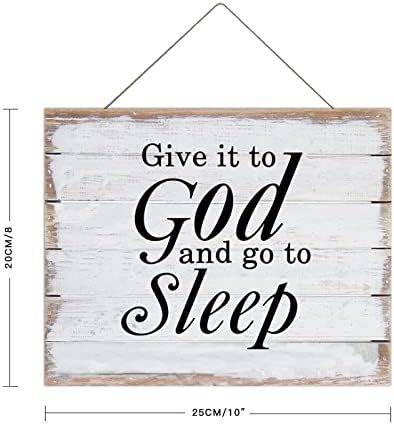 Drvena ploča Zidni znak Viseći znak sa konopcem za vješanje, dajte ga Bogu i otiđite u tipografiju spavanja Zidno umjetničko znakov 8x10 inča za domaću kućicu