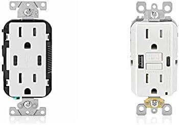 Leviton T5635-W USB DUAL TIP-C SA DOSTAVE DOSTAVE U Zidnoj punjač, ​​bijeli i guac1-W 15A SmartBockPRO samostalni GFCI kombinacija 24W tip A / C USB utičnica u zidu, bijela