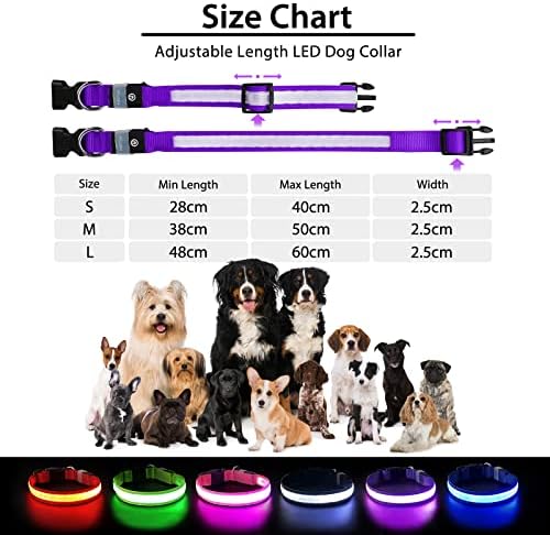 PCEOTLLAR Svijetli ovratnik za pse za noćnu šetnju - LED ovratnik za pse, sjajnu promjenu boje, sjaj u tamnim ovratnicima za pse vodootporni