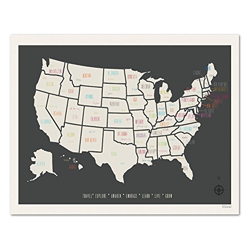 USA Travel Art Art Art Print, Personalizirana karta, 16x20 inčni platno, Kid's USA Mapa, Dječji dekor sobe, rodna neutralna vrtića,