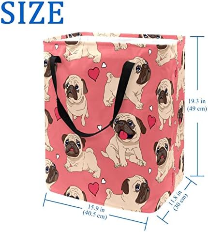 Pink Mops Puppy Dog Heart Love Pattern Print sklopiva korpa za veš, 60L vodootporne korpe za veš kanta za veš igračke skladište za