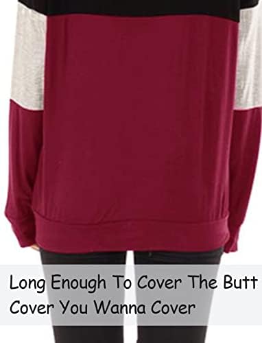 Topstype ženski jesen boju blok kose tunike košulja s dugim rukavima majice scoop vrat bluza casual labavi fit vrhovi