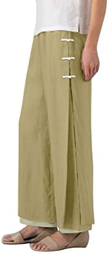 Miashui Women Hlače Ležerne prilike plus veličina Ženske kopče široke noge Capri hlače Pamučna posteljina plus veličine obrezane hlače za žene
