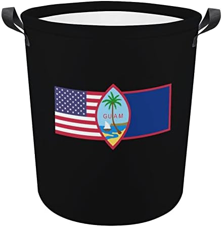 Guam Zastava & amp; američka zastava korpa za pranje veša sa ručkama okrugla sklopiva korpa za odlaganje korpe za veš za spavaću sobu