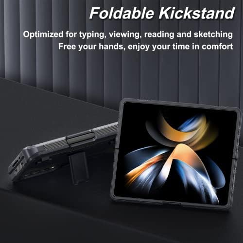 Mowei [5 u 1] za Samsung Z Fold 4 futrola, [Držač za zaštitu šarke i ugrađene s olovke] sa 2x kaljenim staklenim ekranom i zaštitnikom sočiva kamere, teškim kućištem u cijelom tijelu Chickstand Case