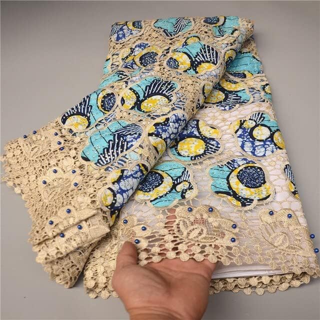 Afrička čipkasta tkanina 5 metara Afrička Nigerija čipkasta tkanina mreža sa voštanim perlama od kamena Frech tila čipkasta tkanina