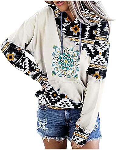 Ženske dukseve Boja blok Dukseri Aztec Ispis dugih rukava s kapuljačom Džepne pulover Ležerne kozice džemper