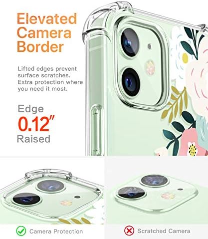 Gviewin za iPhone 12 futrole i iPhone 12 PRO futrola sa zaštitnikom zaslona + zaštitnik objektiva fotoaparata, bistri cvjetni fleksibilni