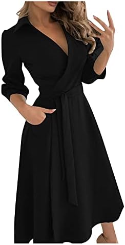 Moda plus Veličina haljina modna čista boja V-izrez za vezanje Elegantne zabavne haljine Slim Crna A-line bodove za tijelo duge haljine