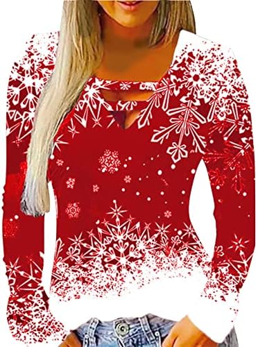 Ženski božićni ispis bluza majica V izrez Nepravilni spoj dugih rukava Torpa ženska povremena božićna haljina