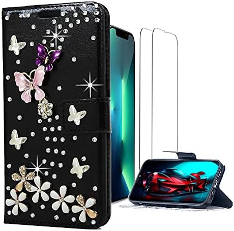 Luziun Glitter Design Wallet torbica za telefon kompatibilna sa Google Pixel 7-3D Luxury Girls Women Shiny Bling ručno izrađena kožna