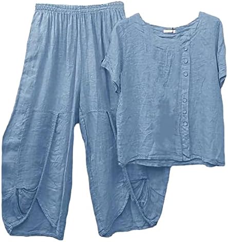 Ženske posteljine setovi 2 komada odijelo casual vrhovi pamučne ljetne lagane hlače cvjetno udobne labave fit bluze za plažu
