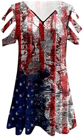 4. jula majice za žene za žene ljetne kratke rukave V-izrez tunike Tops USA Flag Stars Stripes Tie-Dye bluza Top