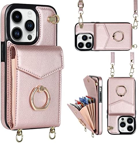Yytvn za iPhone 12 Pro Max Case 6,7 inča, minimalistička torbica za novčanik sa prstenastim postoljem i naramenicom, Shockproof stilski