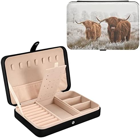 Emelivor Highland Cow travel jewelry Case PU Leather Portable Jewelry Box Nakit organizator putovanja mala kutija za nakit za prsten
