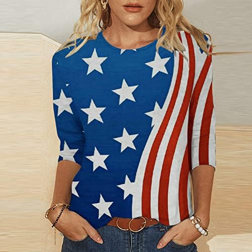 Dan nezavisnosti SAD Star Print Tees za djevojčice 3/4 rukav posada vrat Casual prugaste bluze Tshirt žene 7m