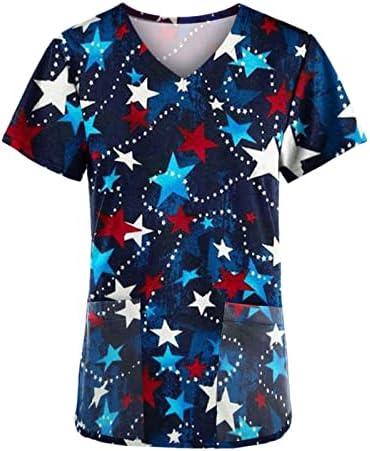 SAD Dan nezavisnosti Print bluze za žene kratki rukav posada Vneck vrat Spandex rad piling bluze dame 2023