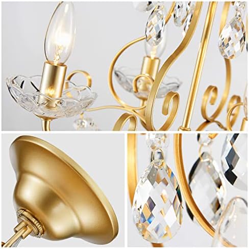 WUZUPS Kristalna svijeća luster privjesak Flushmount stropno svjetlo moderno rasvjetno tijelo za spavaću sobu hodnik Bar Kuhinja Kupatilo, H 14 x W 16, zlato, E12 baza