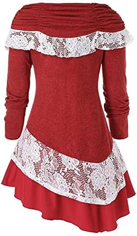 Plus Size ženska duga haljina Dugi rukav o-vratna haljina za zabavu Božićni kostim čipkasti Patchwork nepravilne haljine za porub