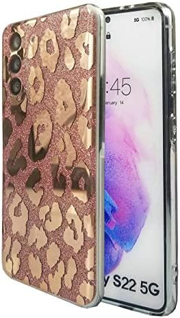 Leopard futrola za Samsung Galaxy S22 5G 6,2 inča 2022 [ne za bilo koji drugi modus] Shiny Rose Gold Glitter Case Super Tanak luksuzni