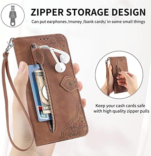 Monwutong Zipper Storage dizajn torbica za novčanik za Samsung Galaxy A22 4G, kožna futrola za kožu sa magnetnom kopčom i futrolom za više kartica za Samsung Galaxy A22 4G,SZY Brown