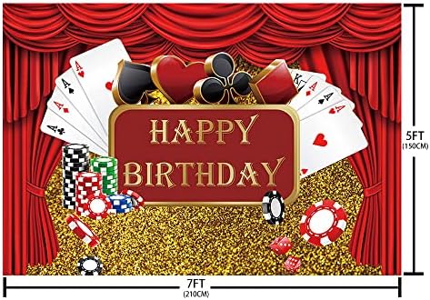 Sendy 7x5ft kazino pozadina Las Vegas Rođendanska zabava Decor Supplies Poker Kartica Noć Dice Pobjede zlatna crvena zavjesa Sretan