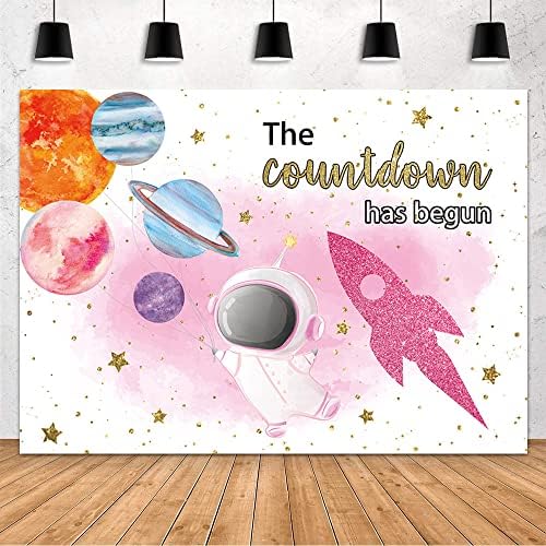MEHOFOND Space Baby Shower Backdrop Pink astronaut Girl Odbrojavanje je počelo pozadina svemir Baby Shower dekoracije zalihe Banner fotografija pozadina Photo Booth rekviziti Vinyl 7x5ft