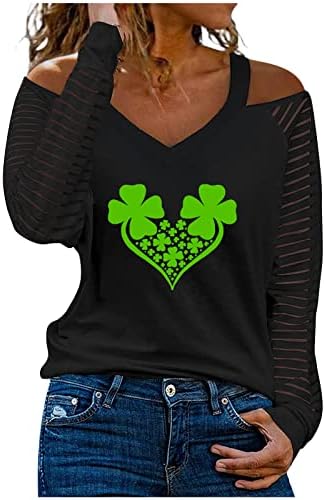 St Patricks Dan majice za žene Seksi čista rukave s rukavima V izrez dugih rukava pulover srce djetelina ispis bluza