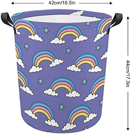 Slatka Rainbow and Clouds torba za veš sa ručkama okrugla korpa vodootporna korpa za odlaganje sklopiva 16,5 x 17,3 inča