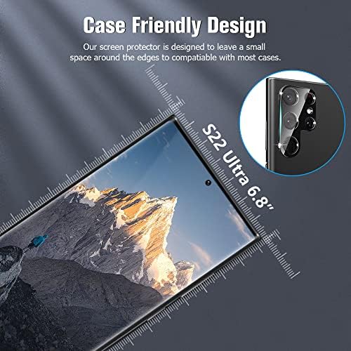 LETANG [2+2Pack] Galaxy S22 Ultra Zaštita ekrana kaljeno staklo + zaštita sočiva kamere [9h tvrdoća] [kompatibilni otisak prsta] 3D