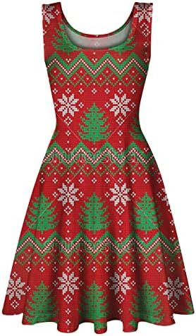 BADHUB Xmas_Dress Moda žene ljetni O-vrat Božić štampanje labava udobna haljina bez rukava Fancy Retro_Dress
