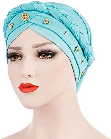 Žene Islam Musliman Summer Turban Cap Muške i marama Scanie Hat Stretchy Heaper ženske šešire i kape, perla glava zamotavanje
