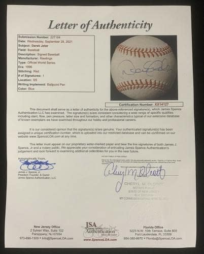 Derek Jeter Ny Yankees Single potpisan 1996. Svjetski serija Zvanični bejzbol JSA - autogramirani bejzbol