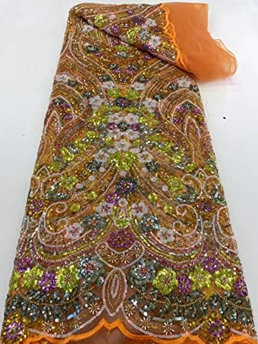 Afrička tkanina by the Yard elegantna Nigerijska luksuzna čipkasta tkanina od šljokica Afrička teška ručno rađena mrežasta tkanina